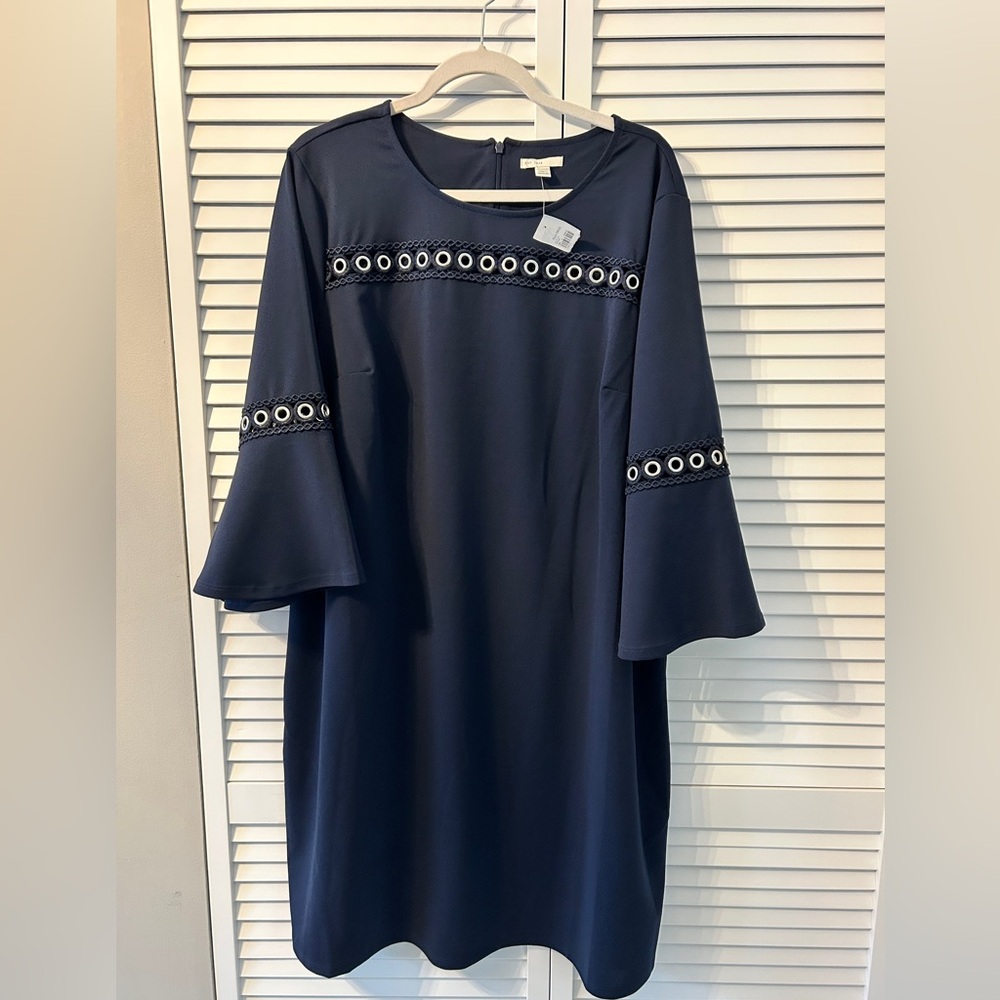 NWT Elegant Navy Blue Dress with Eyelet Details